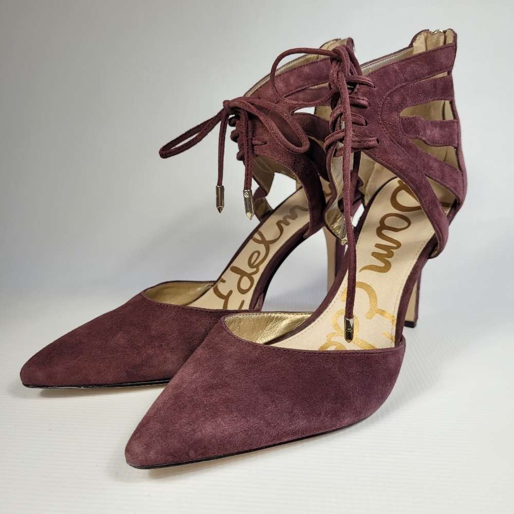 Sam Edelman New York Bugundy "ZACHARY" Cut-out Ankle Cuff Lace-Up Pumps Sz 10